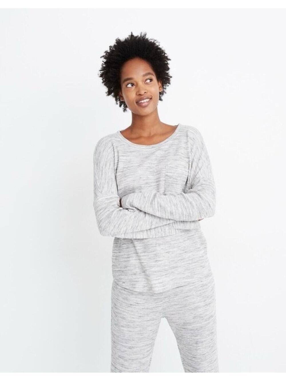 Madewell Women’s Supersoft Waffle Knit Top in Light Heather Gray-Size X-Small